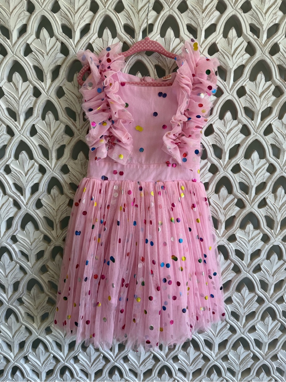 Girls Pink Confetti Tulle Party Dress Size 4/5 Birthday